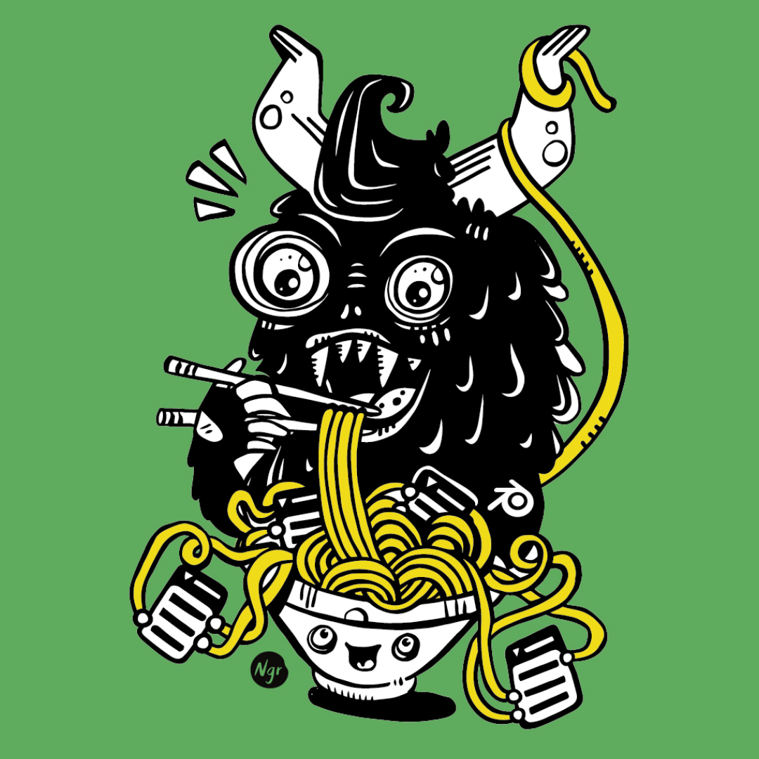 Nadia Groff - T-shirt Blender - Green Monster Noodle Illustration